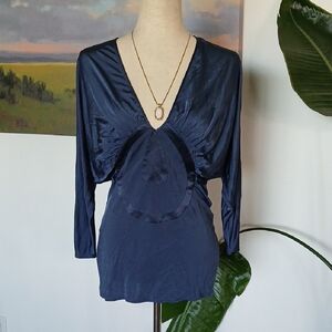 Gramm Y2K Blue Silk Blend Batwing Top